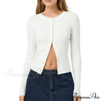 Grooved Slender Button-Up Extended Sleeve Cardigan