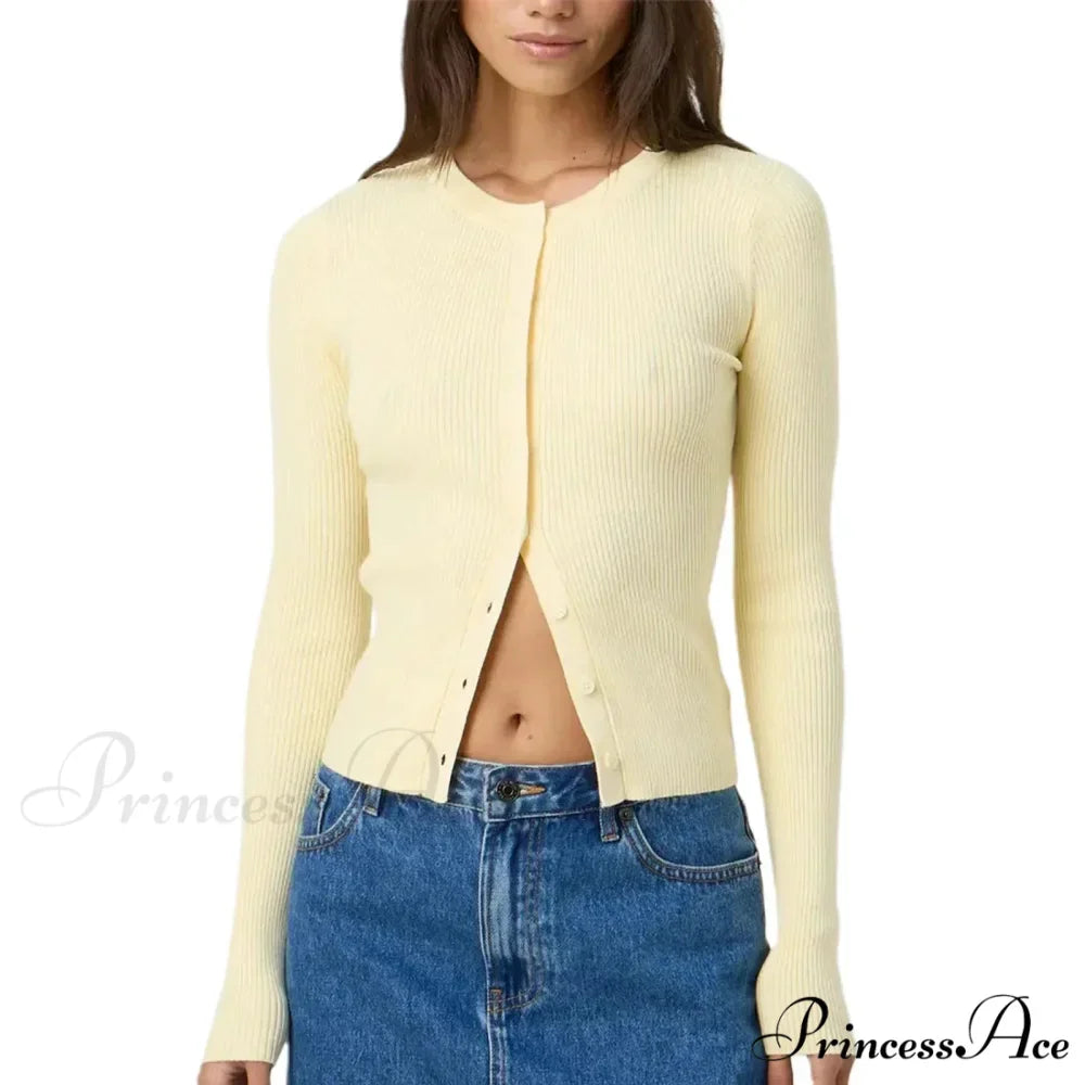 Grooved Slender Button-Up Extended Sleeve Cardigan