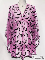 Grunge Aesthetic See Through Black Goth Lace E-Girls Chiffon Graphic Bat Night Club Dress