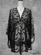 Grunge Aesthetic See Through Black Goth Lace E-Girls Chiffon Graphic Bat Night Club Dress