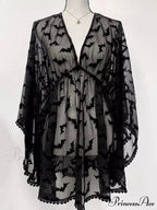 Grunge Aesthetic See Through Black Goth Lace E-Girls Chiffon Graphic Bat Night Club Dress