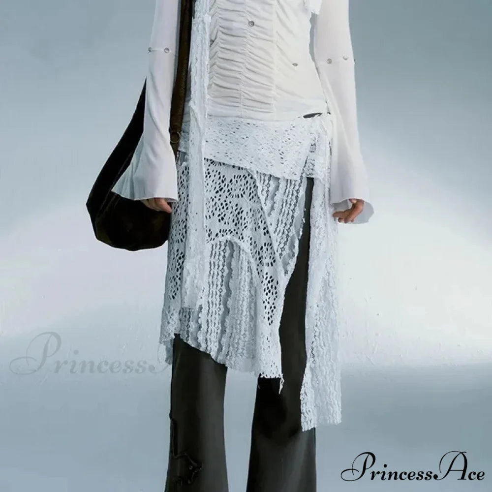 Grunge Lace Irregular Tulle Patchwork Streetwear Skirt