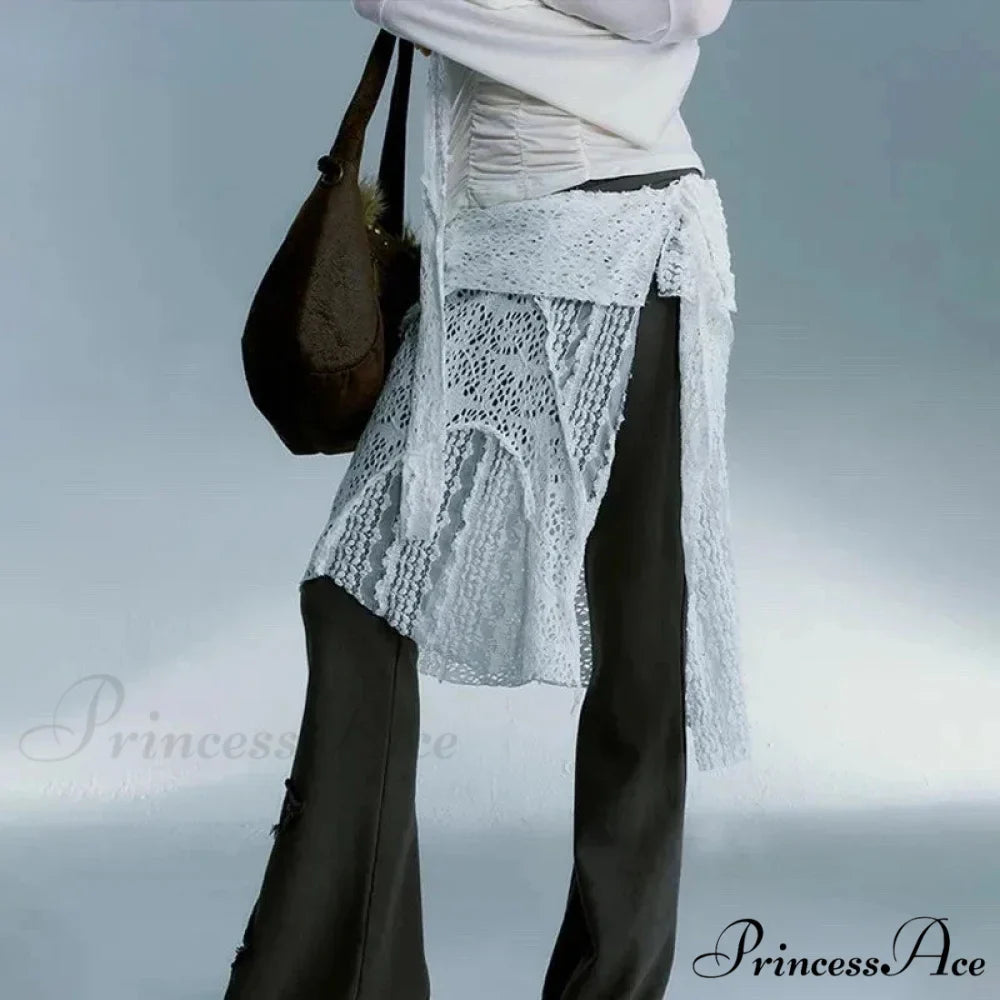 Grunge Lace Irregular Tulle Patchwork Streetwear Skirt