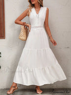 Guipure Lace Insert Ruffle Hem Dress