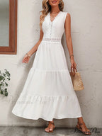 Guipure Lace Insert Ruffle Hem Dress