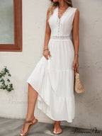 Guipure Lace Insert Ruffle Hem Dress