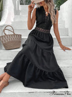 Guipure Lace Insert Ruffle Hem Dress