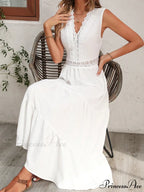 Guipure Lace Insert Ruffle Hem Dress