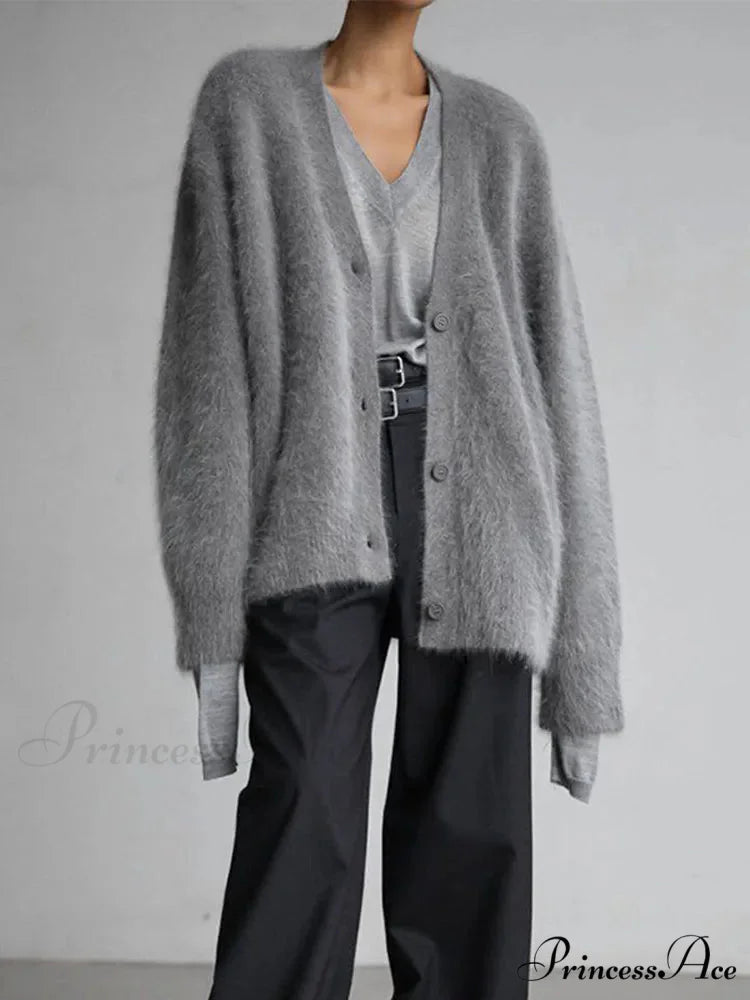 Hairy Button Extended Sleeve Cardigan