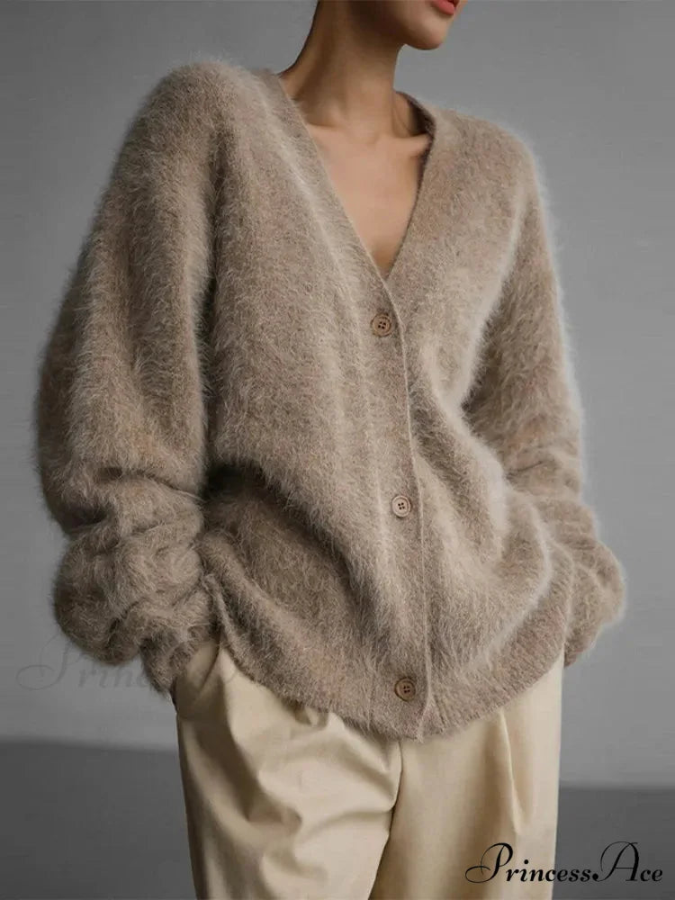 Hairy Button Extended Sleeve Cardigan