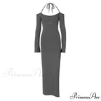 Halter Backless es Elegant Sleeve Club Party Split es Clothes Maxi Dress