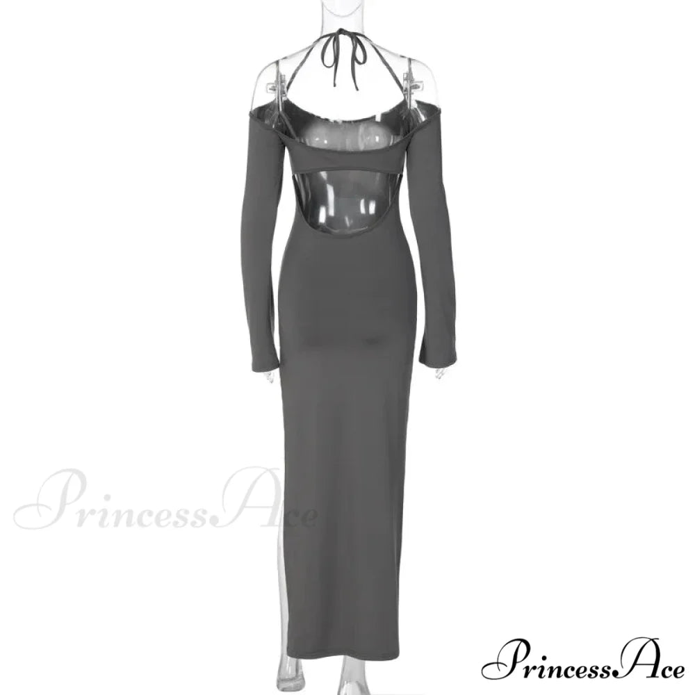 Halter Backless es Elegant Sleeve Club Party Split es Clothes Maxi Dress