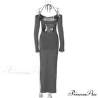 Halter Backless es Elegant Sleeve Club Party Split es Clothes Maxi Dress