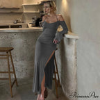 Halter Backless es Elegant Sleeve Club Party Split es Clothes Maxi Dress