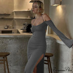 Halter Backless es Elegant Sleeve Club Party Split es Clothes Maxi Dress