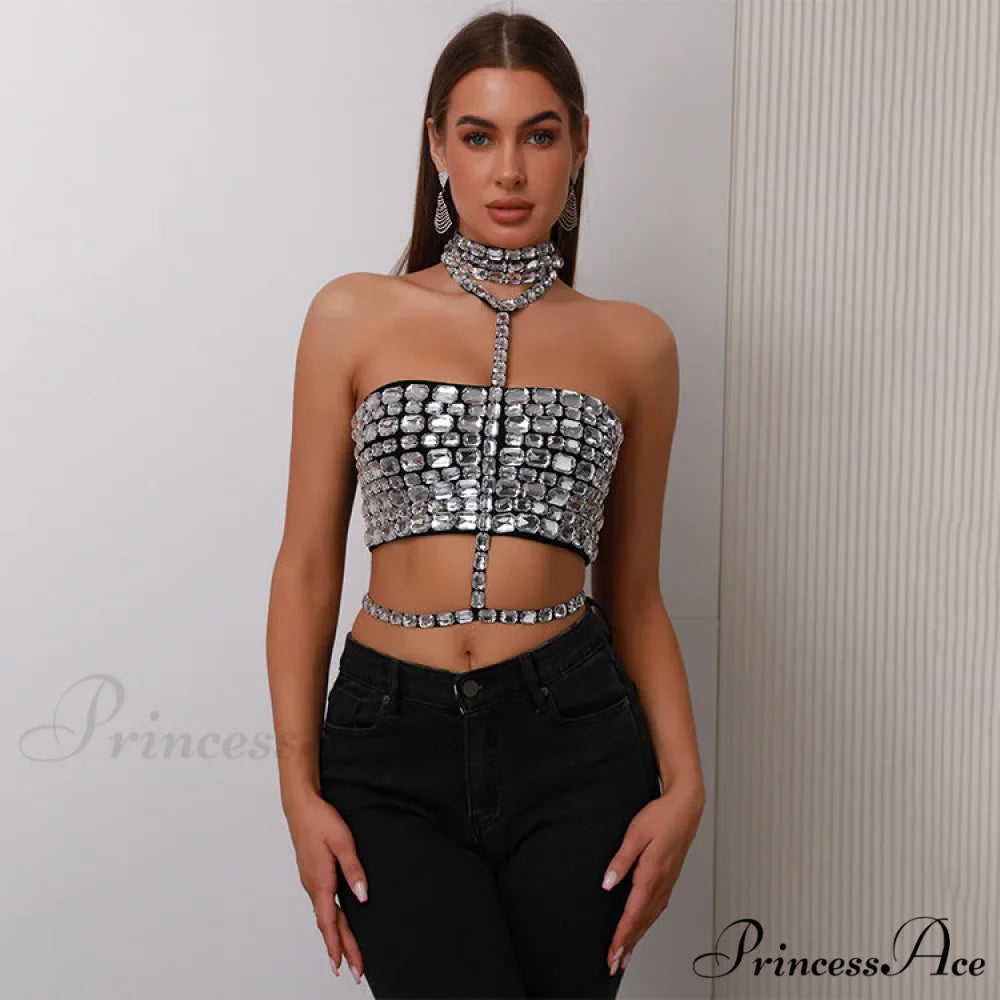 Halter Embellished Lace-Up Bandage Crop Formal Dress