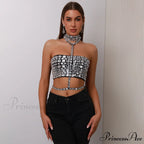 Halter Embellished Lace-Up Bandage Crop Formal Dress