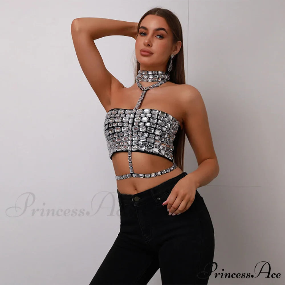 Halter Embellished Lace-Up Bandage Crop Formal Dress