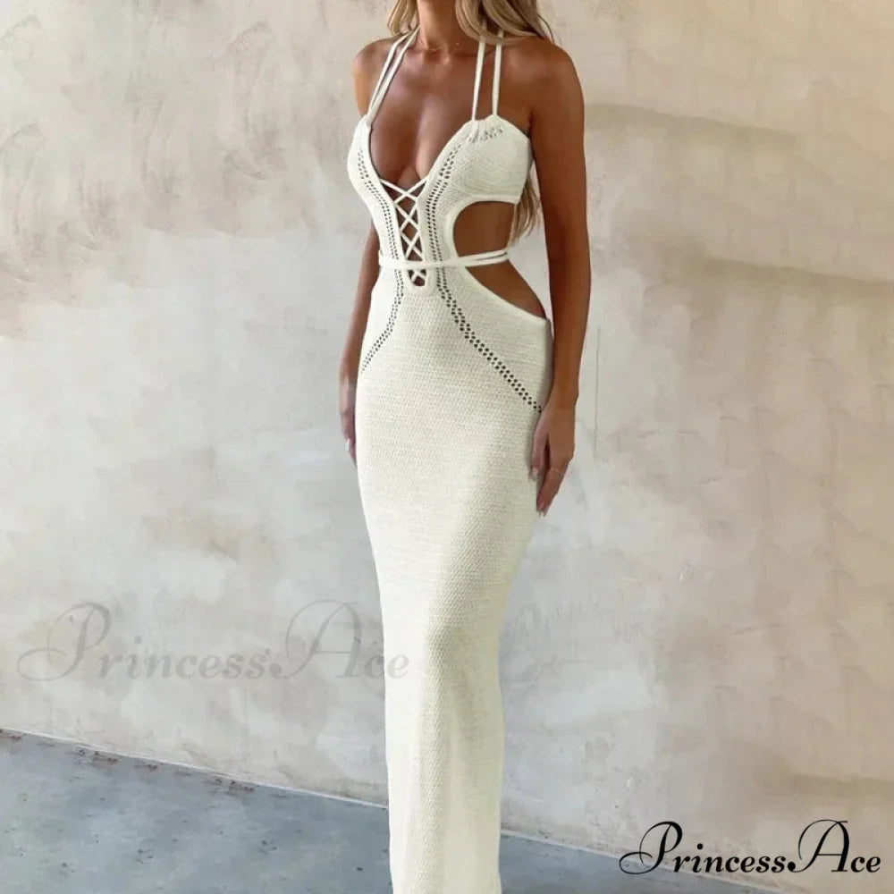 Halter Knitted Backless Maxi Dress