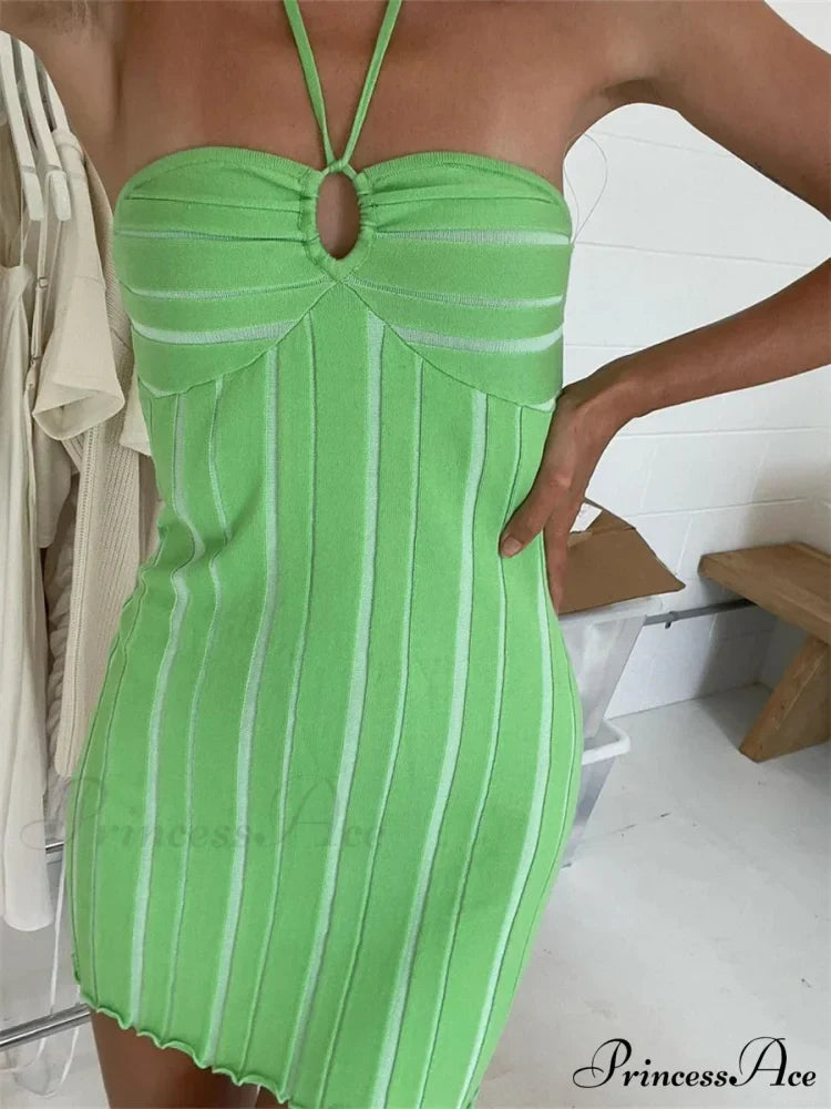 Halter Knitted Envelop Mini Dress