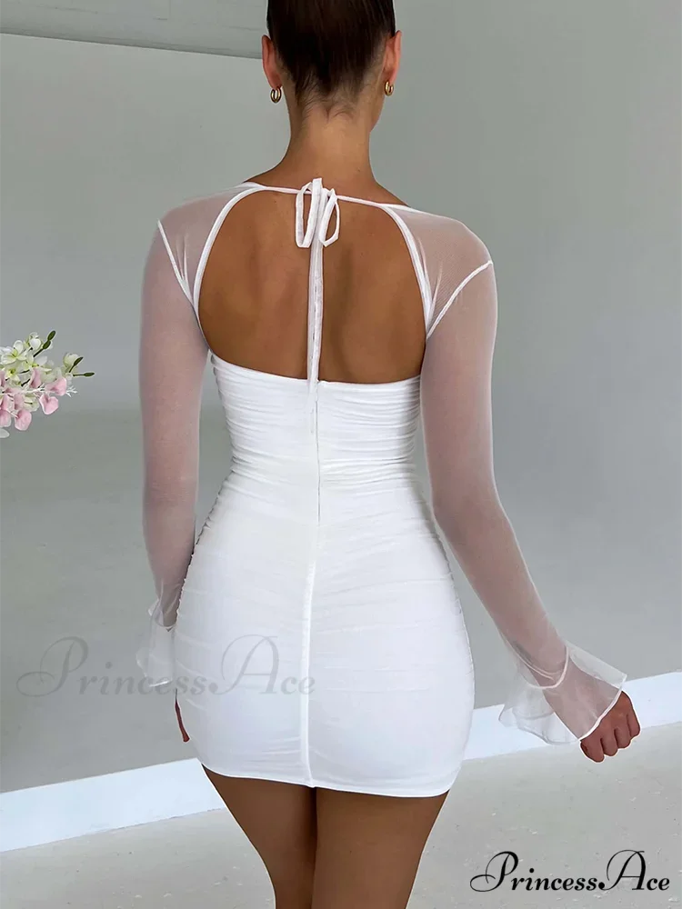 Halter Lace-Up Flower Mini Dress