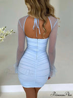 Halter Lace-Up Flower Mini Dress