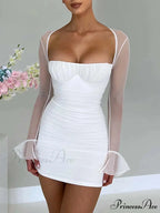 Halter Lace-Up Flower Mini Dress