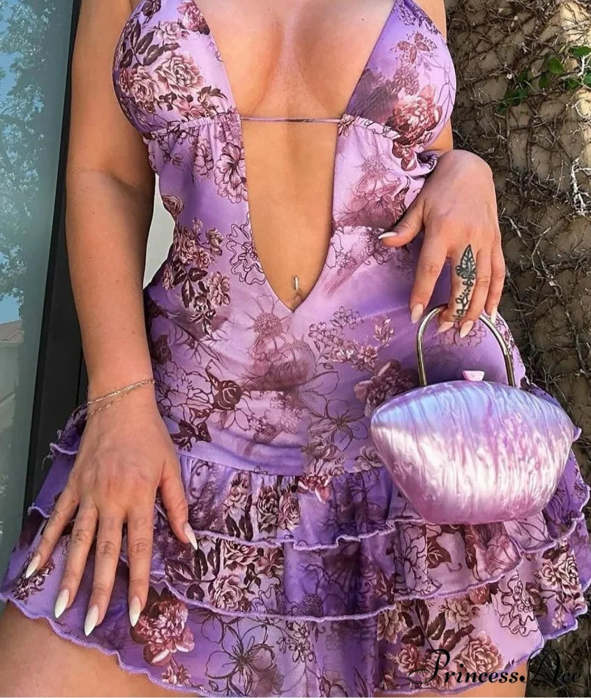 Halter Lace-Up Frilled Mini Dress