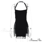 Halter Mesh Sheer Split Elegant See Through Bodycon Mini Dress
