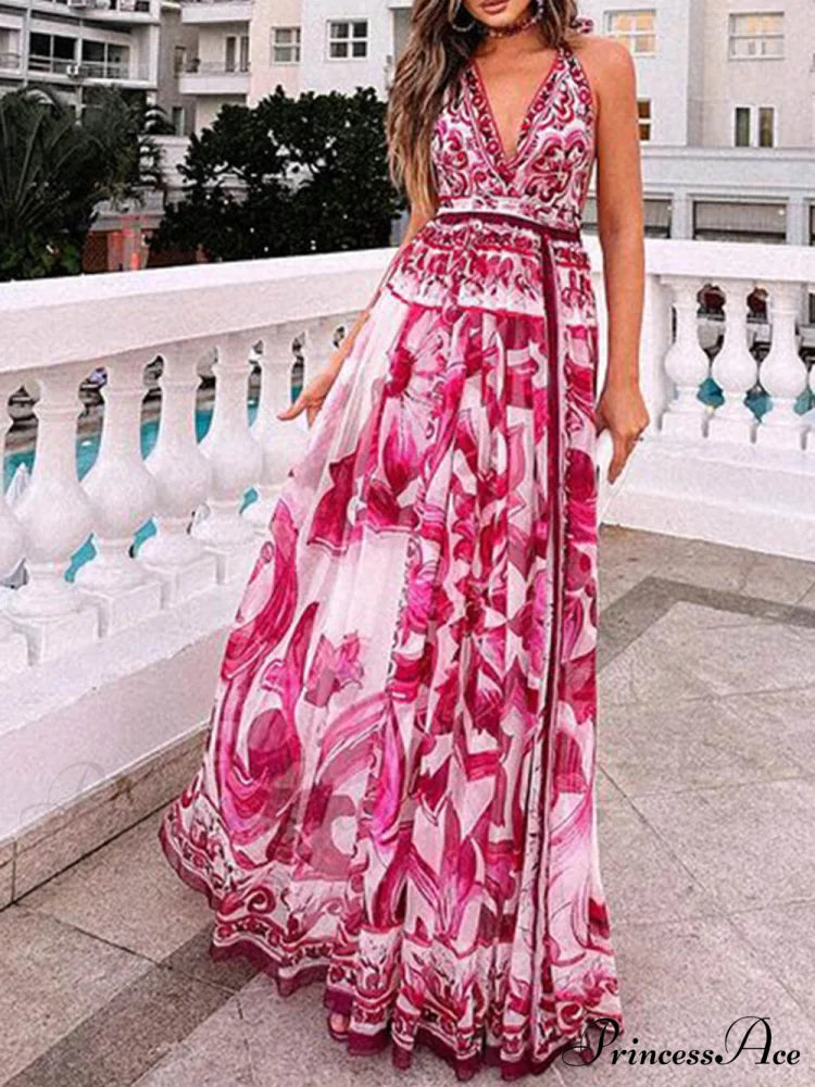 Halter Neck Backless Charming Printed Maxi Dress
