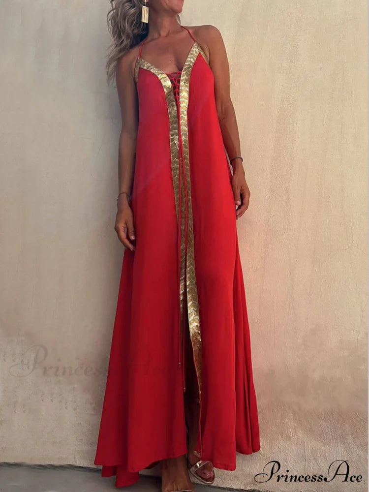 Halter Neck Casual Charming Resort Maxi Dress