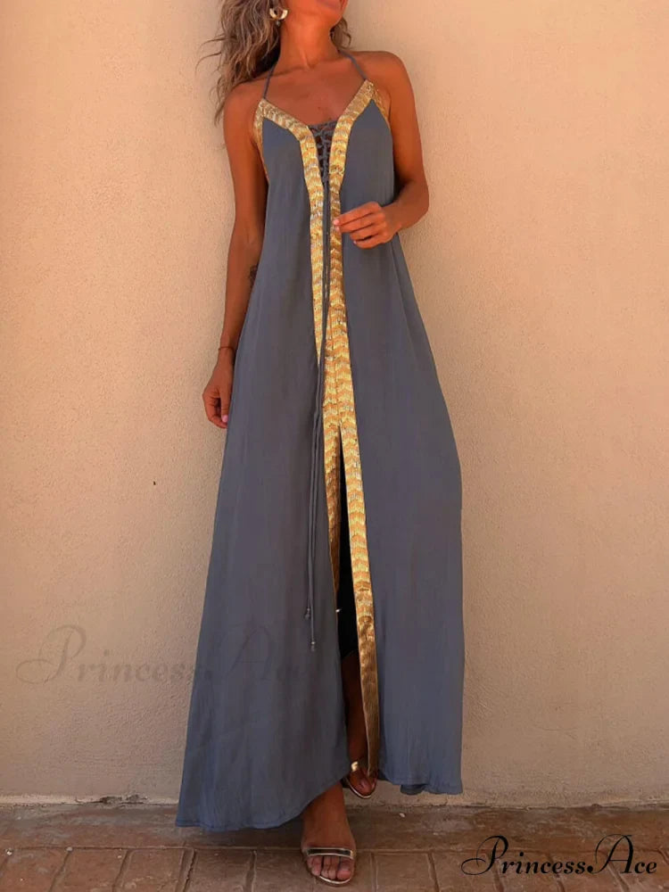 Halter Neck Casual Charming Resort Maxi Dress