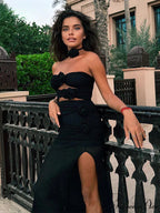 Halter Neck Out Backless Maxi Dress