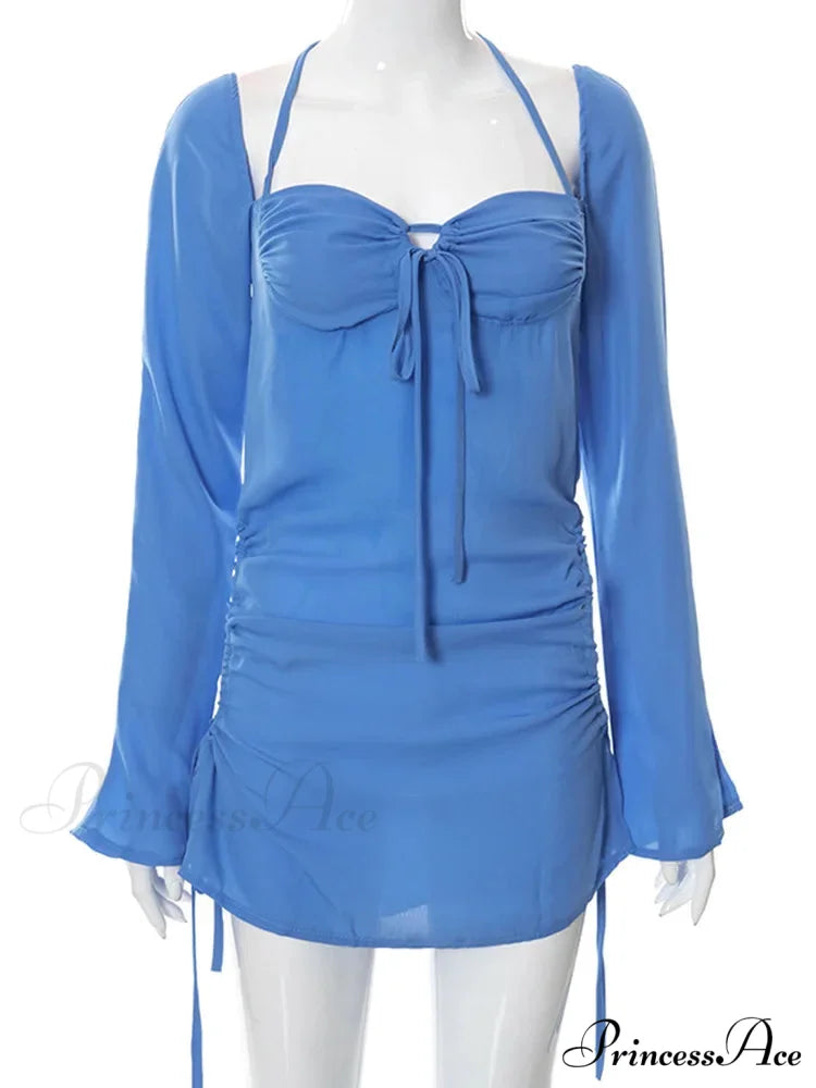 Halter Neck Pink Sleeve Mini Dress