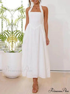 Halter Neck Waist Little Graceful Black Dress Mid Length Dress