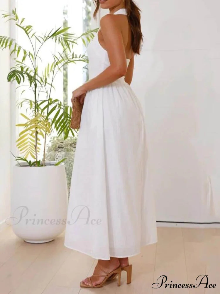 Halter Neck Waist Little Graceful Black Dress Mid Length Dress