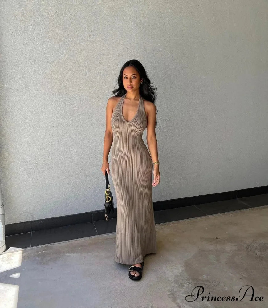 Halter Plunge V Neck Dress