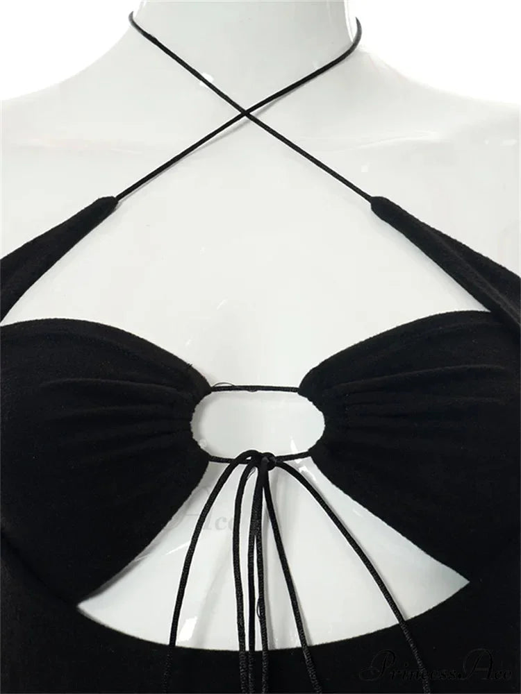 Halter Sexy Backless Hollow Out Tie Up Women Sleeveless Summer Club Party Outfits Vestidos