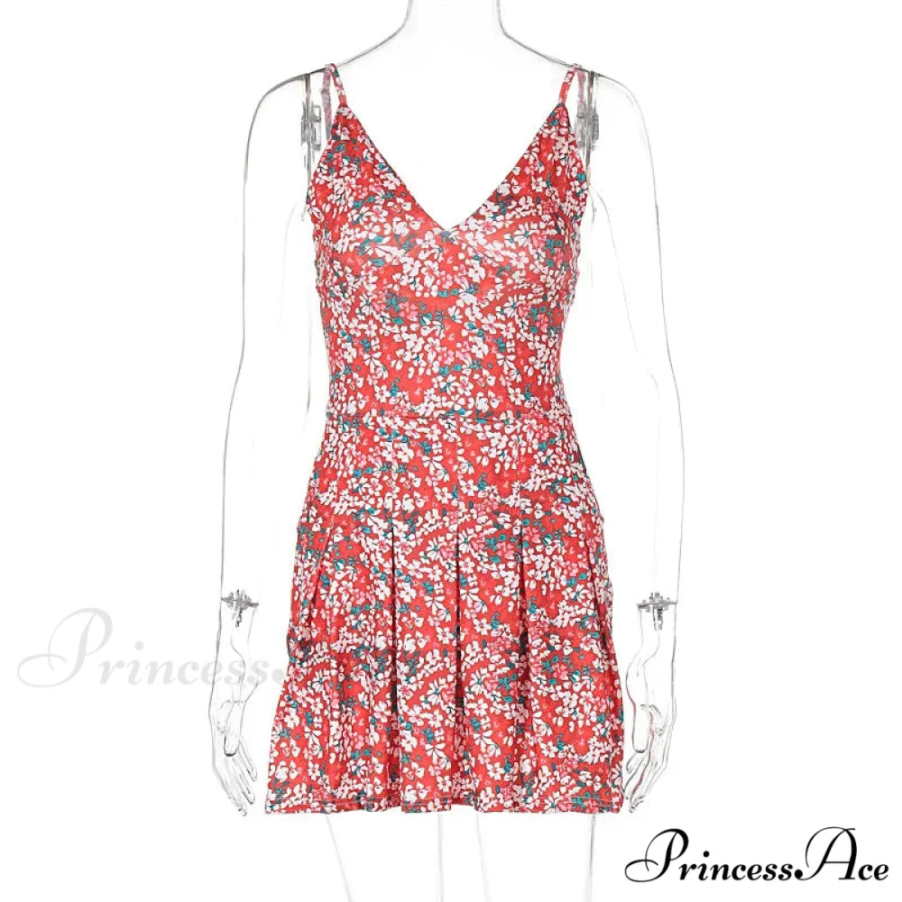 Halter Short 2024 Spring New V-neck Casual Fashion Fashion 2024 Y2k Traf Floral Dress