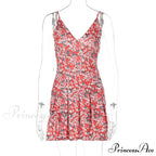 Halter Short 2024 Spring New V-neck Casual Fashion Fashion 2024 Y2k Traf Floral Dress