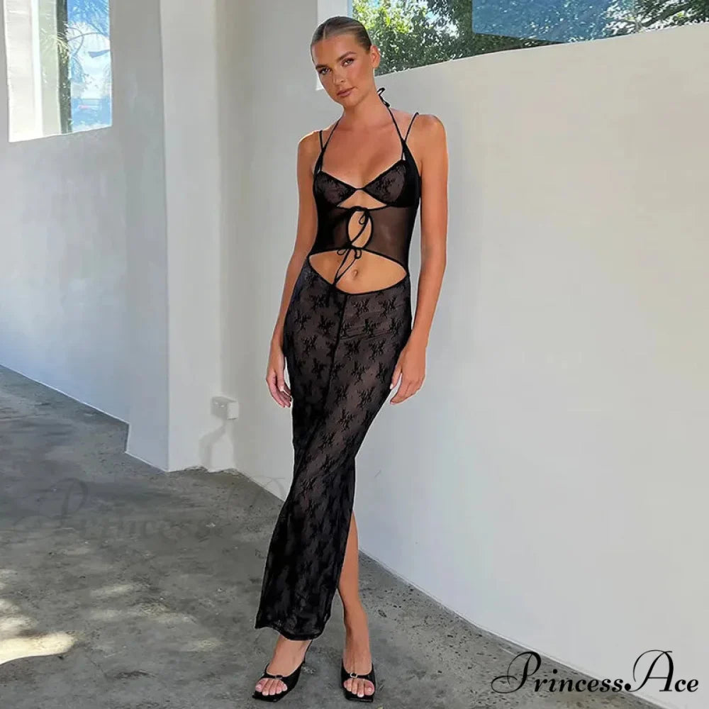 Halter Sleeveless Backless Split Maxi Dress