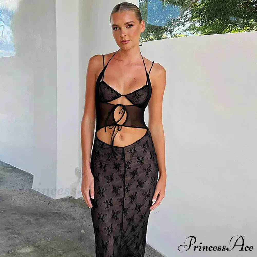 Halter Sleeveless Backless Split Maxi Dress