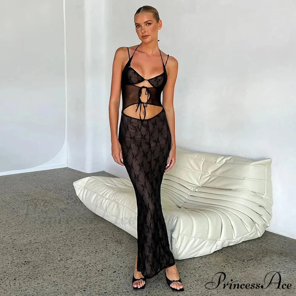 Halter Sleeveless Backless Split Maxi Dress