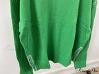 Hand-Woven Loose O-Neck Slit Hem Green Autumn Winter Christmas Sweater