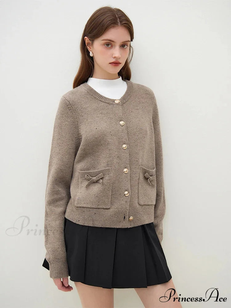 Handmade Bow Knit Brown Cardigan