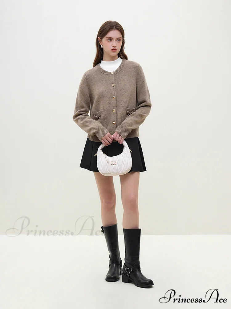 Handmade Bow Knit Brown Cardigan