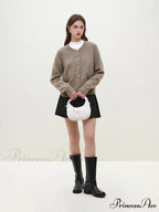 Handmade Bow Knit Brown Cardigan