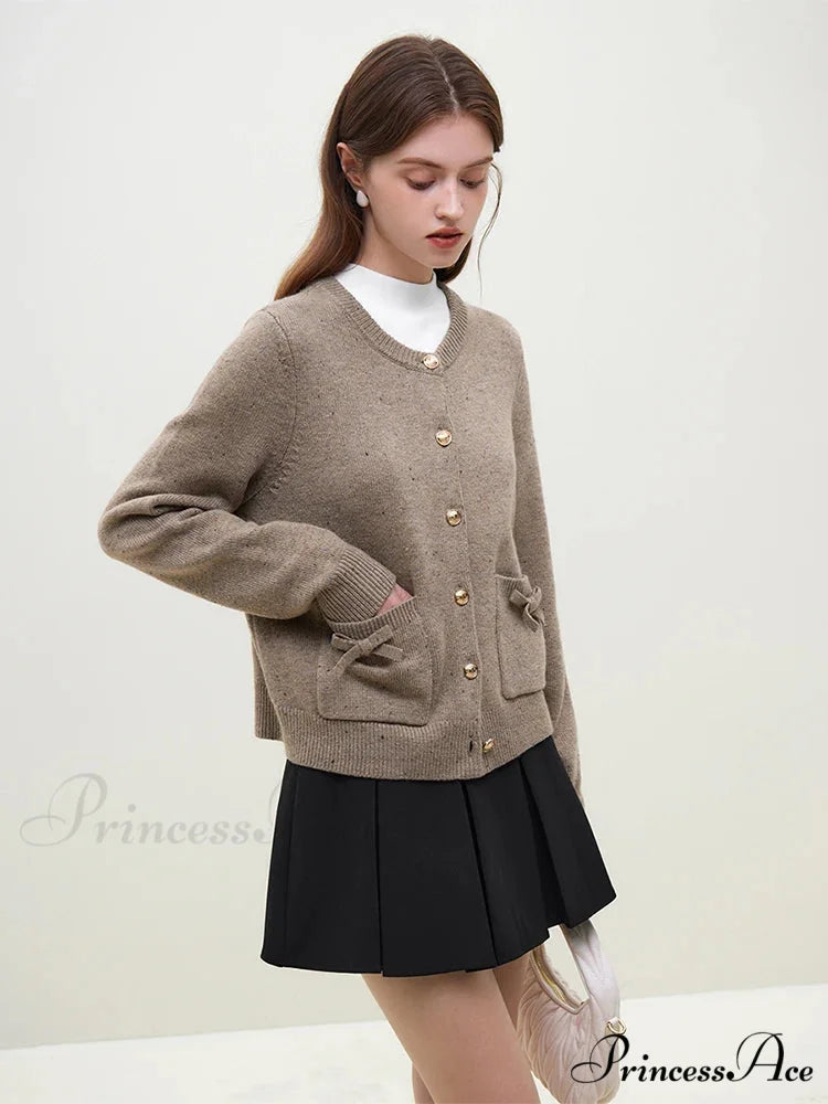Handmade Bow Knit Brown Cardigan