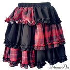 Harajuku Two-dimensional Dark Petticoat Cosplay Red Plaid Stitching High Waist A-line Spice Girl Rock Skirt