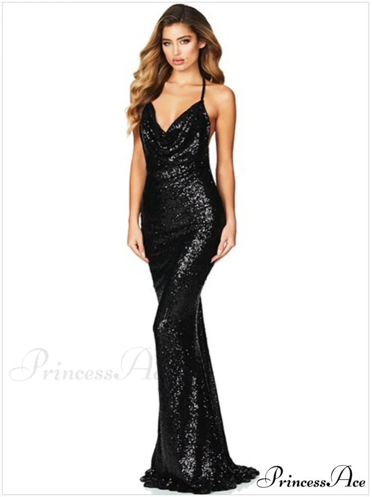 Haven Formal Sequin Charming Scroll Halter Dress
